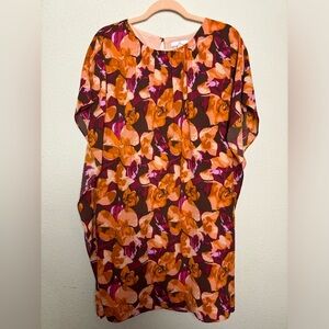 H By Halston Cascade Orange & Purple Floral Fitted Bodice Chiffon Caftan Dress M
